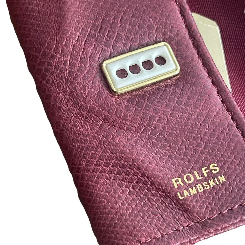 Rolfs Trifold Press Lock Key Kaddy Holder Case Burgundy Gold Lambskin Vintage - Picture 8 of 9